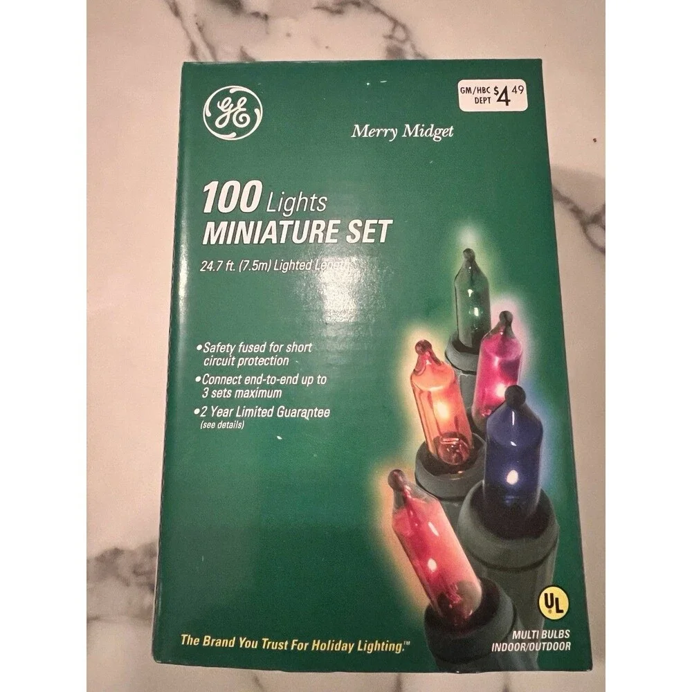 GE 100 Miniature String Lights Multi Color ~ Light Set 24.7' Feet Merry Midget